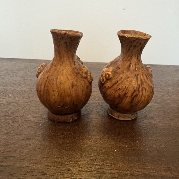 VTG Two Intricately Hand Carved Banko Ware Japanese Miniature Vase House Inside - Picture 12 of 16